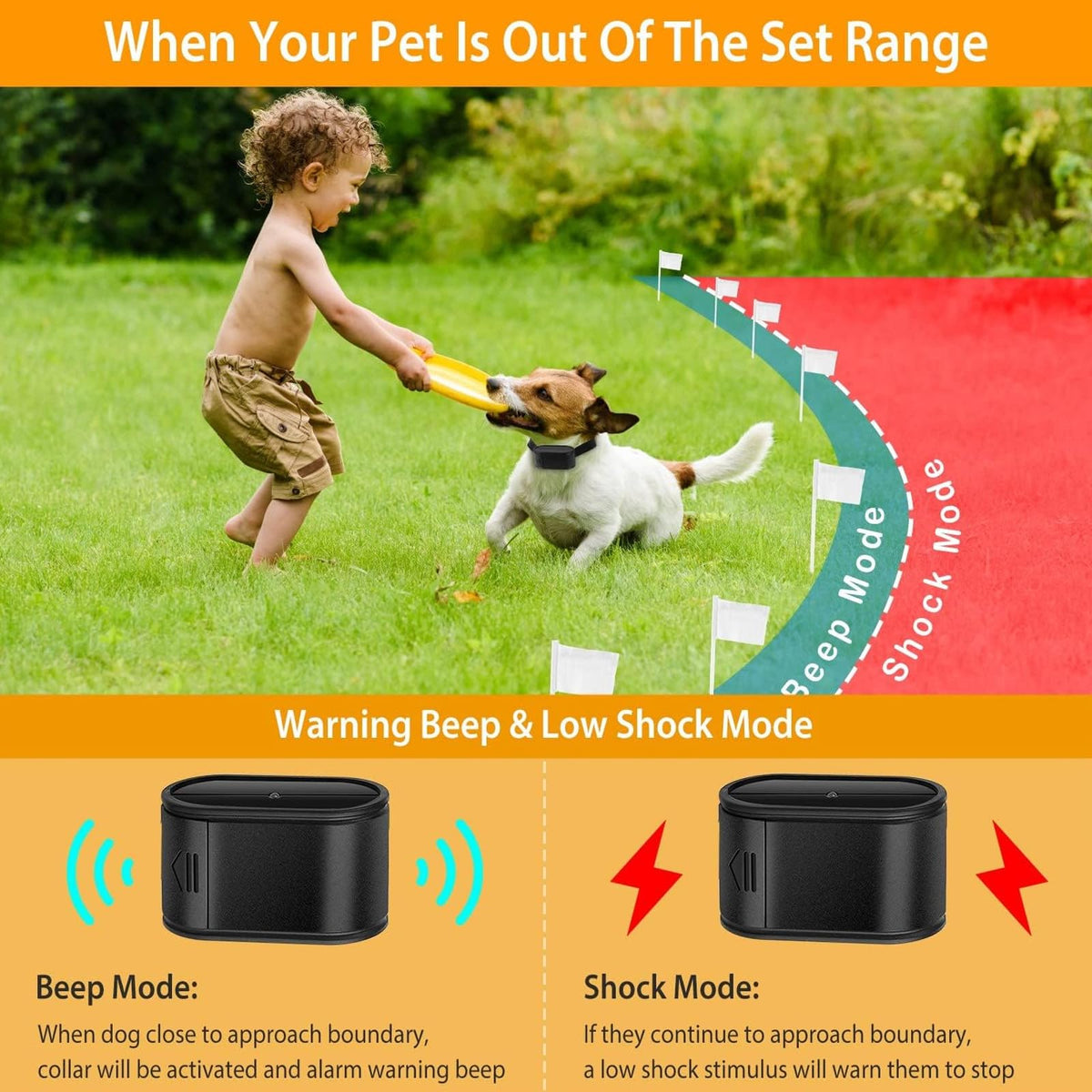 Electronic Dog Fence & Training Collar System, 1/2 Acre, Waterproof T70186