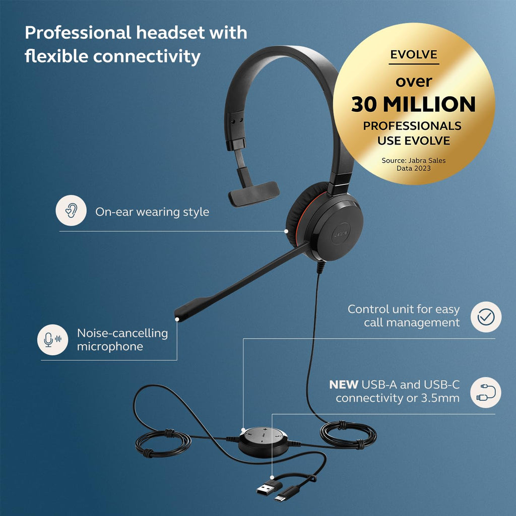 Wired Single-Ear Headset with Mic, Noise-Canceling Microphone, Black Y28898