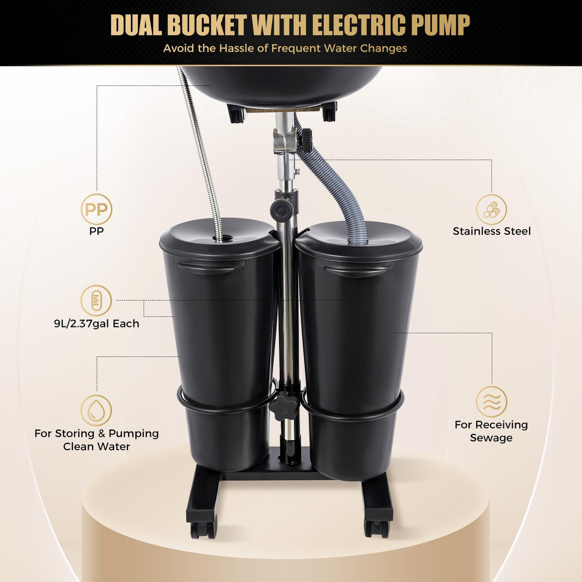 Portable Shampoo Bowl with 2 Water Buckets O7538