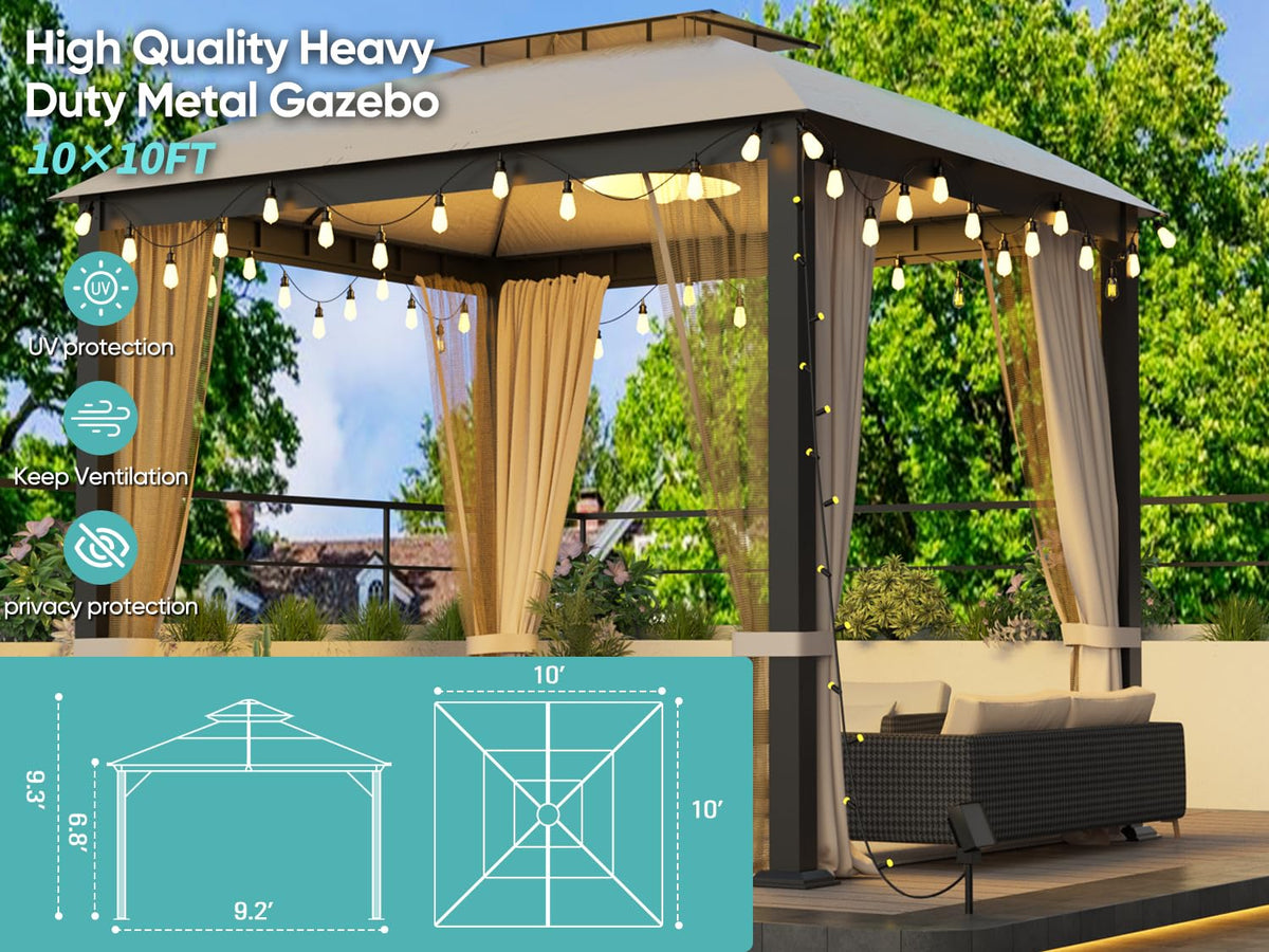 10x10 FT Soft Top Gazebo Canopy with Mosquito Netting & Privacy Curtains N52197