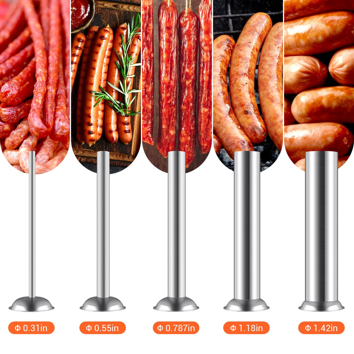 15LBS/7L Manual Stainless Steel Sausage Stuffer with 5 Stuffing Tubes G4927
