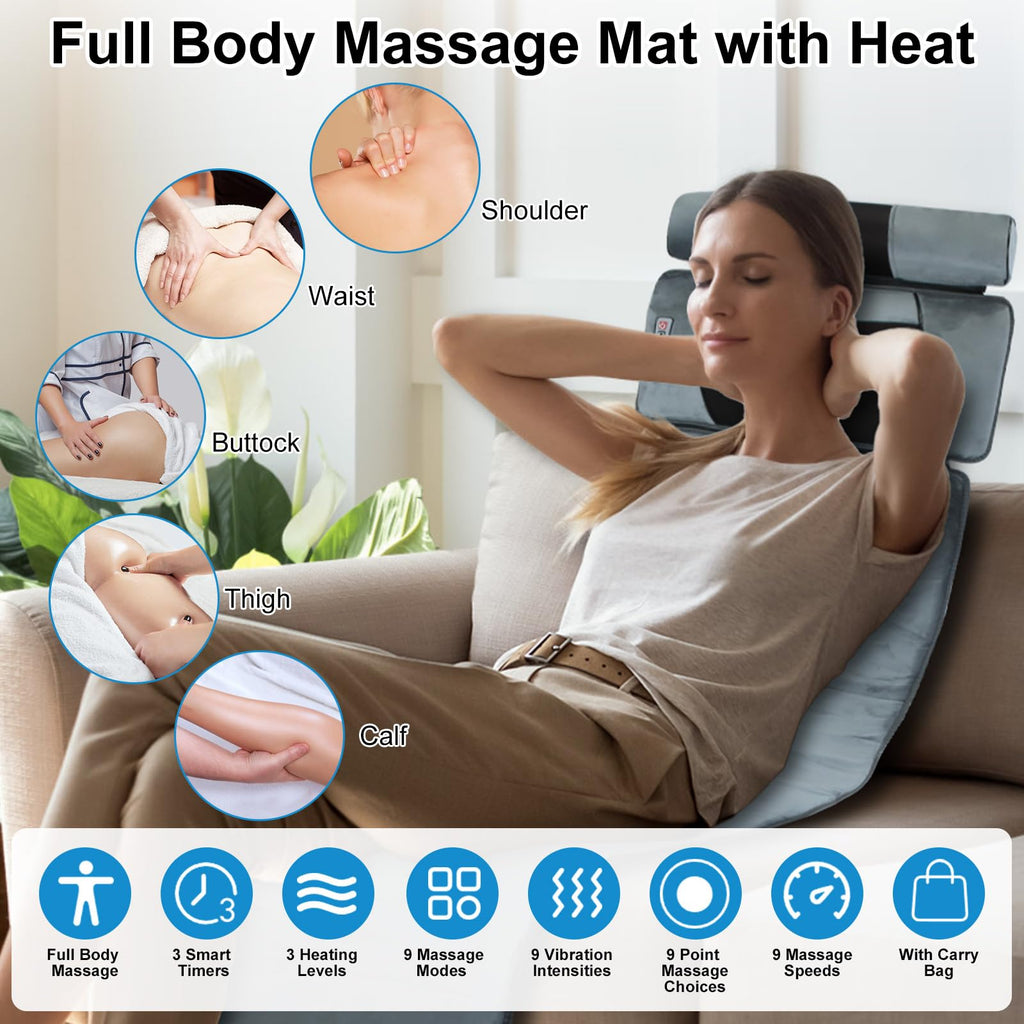 Heated Full Body Massage Mat with 10 Vibrating Nodes F98031