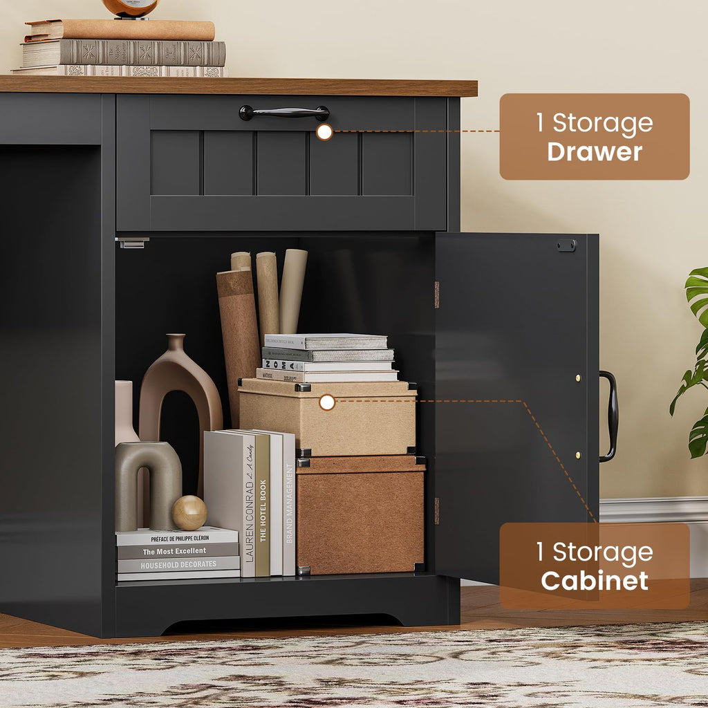 63" L Shaped Desk with Drawers and Storage Cabinet U535