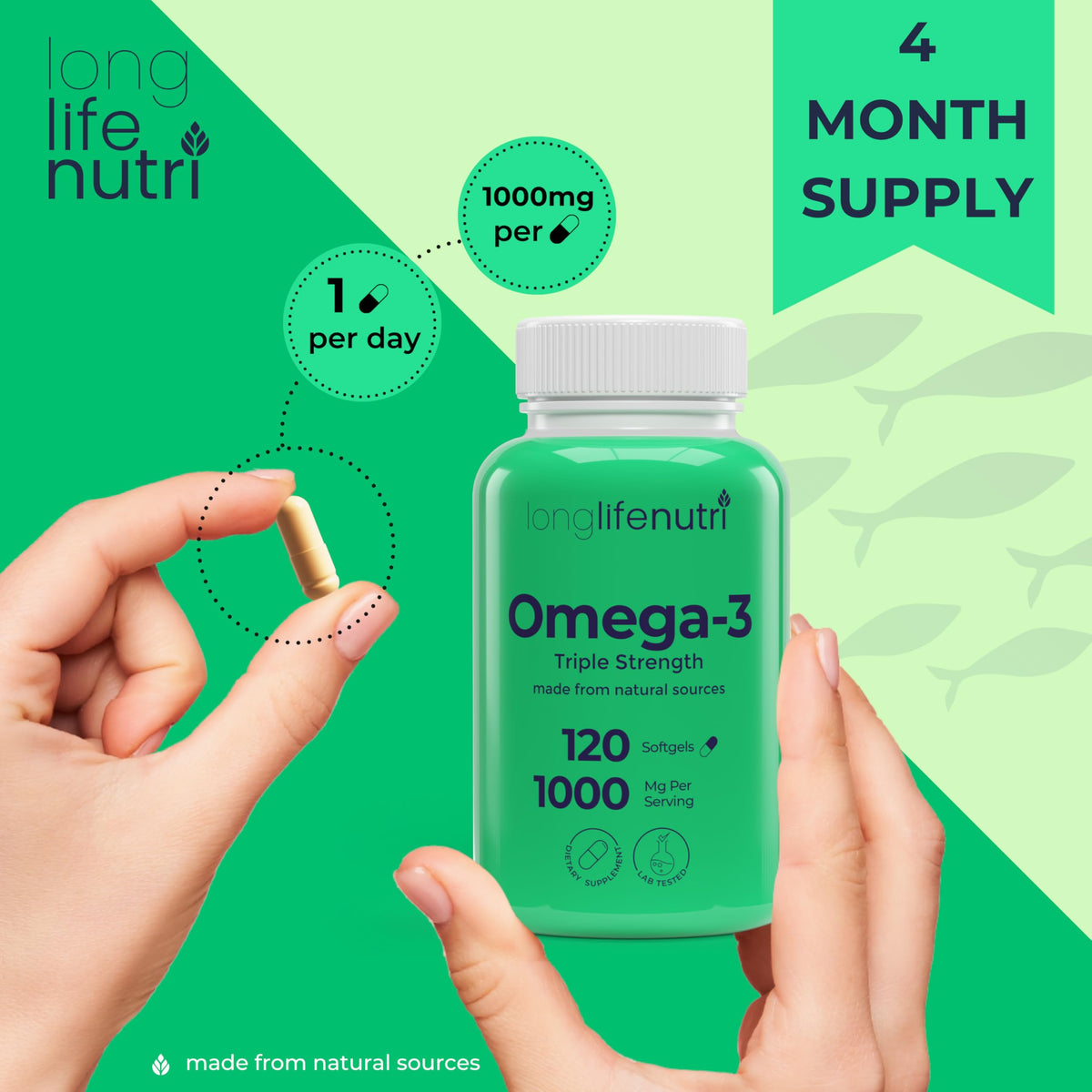 Omega 3 Fish Oil 1000mg EPA DHA 120 Softgels V91649