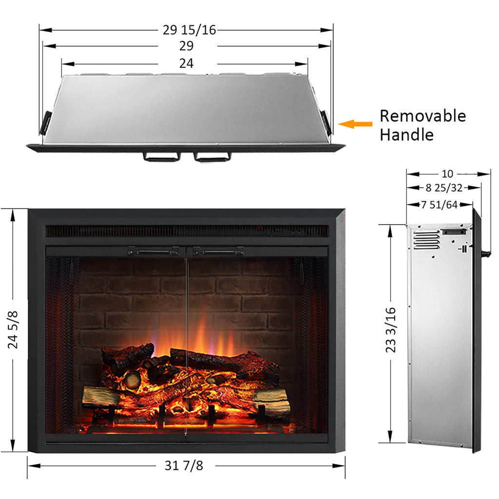 Black Electric Fireplace Insert with Glass Door and Mesh Screen, 750/1500W V969514
