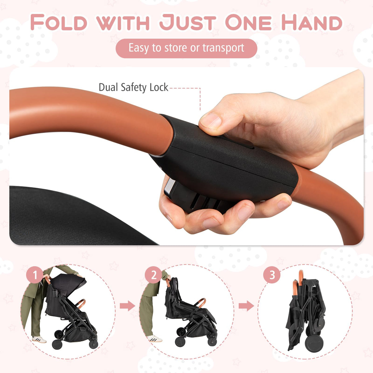 Lightweight Compact Stroller with One-Hand Fold and Canopy O78438