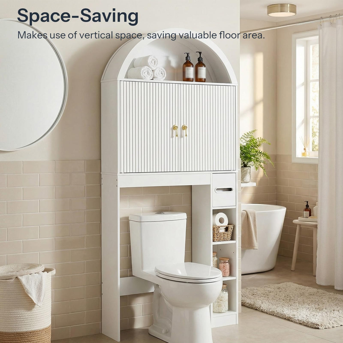 White Over the Toilet Storage Cabinet with Adjustable Shelf N7523