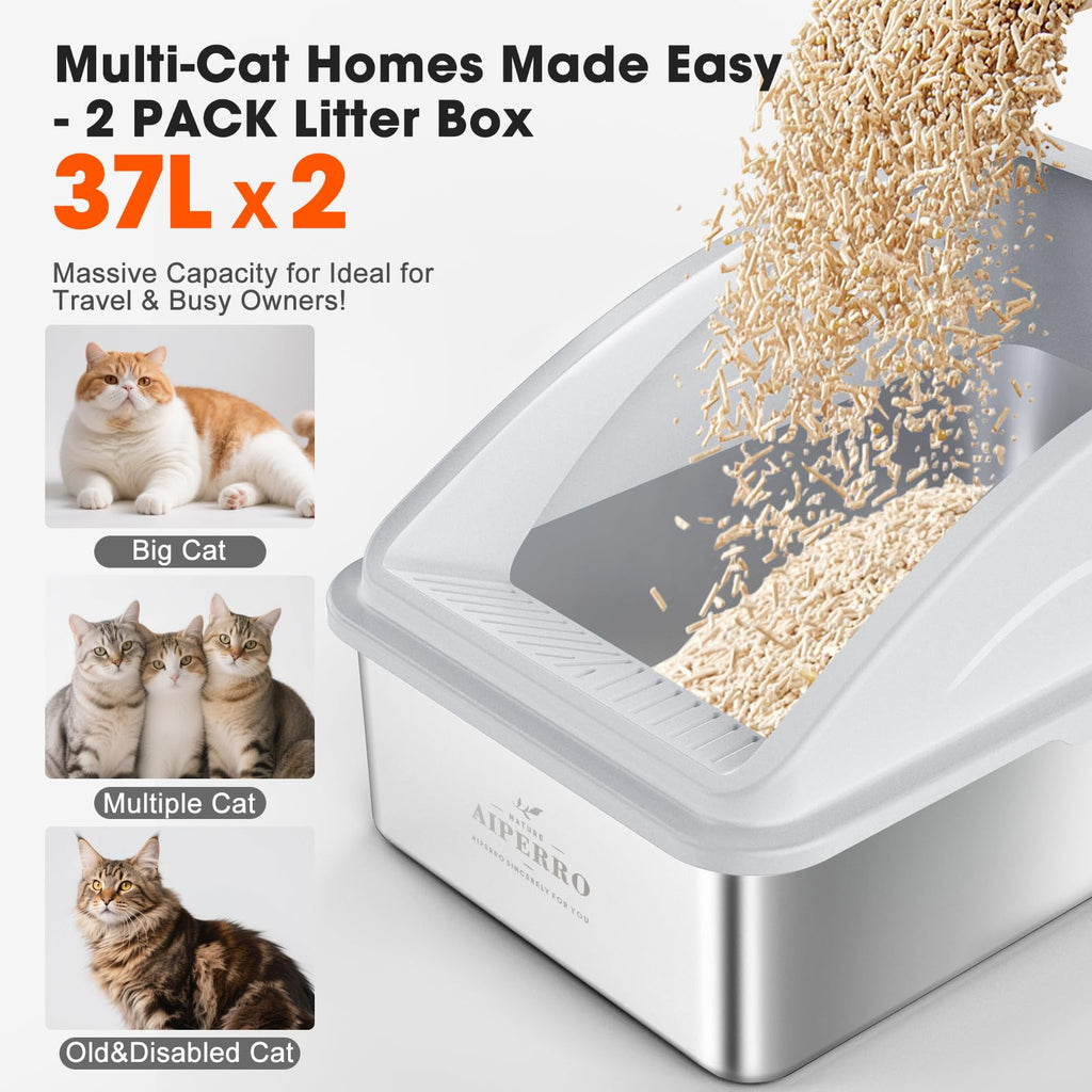 XL Enclosed High Sided Stainless Steel Cat Litter Box with Lid M8844