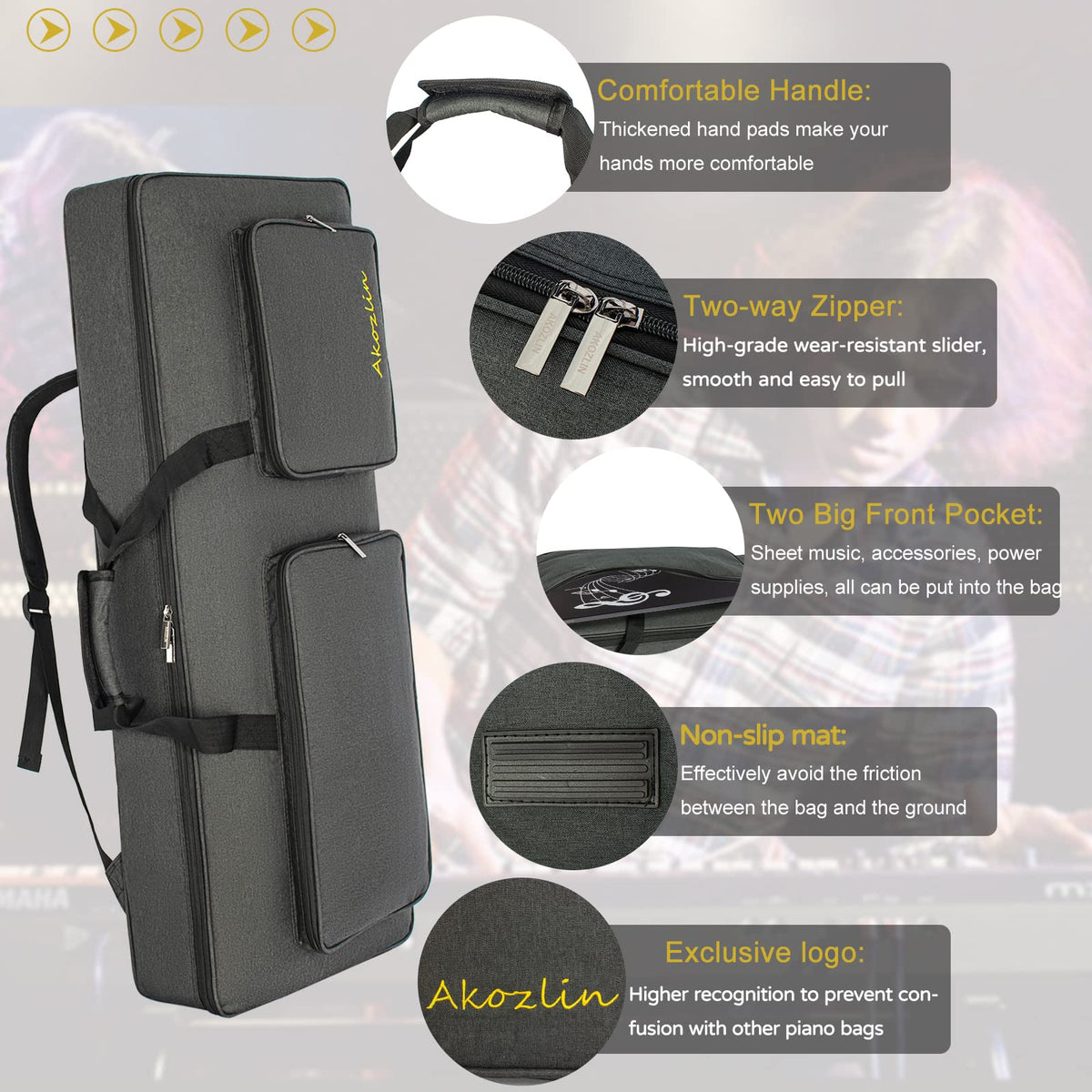 61-Key Keyboard Case Gig Bag Full Padded Soft L3738