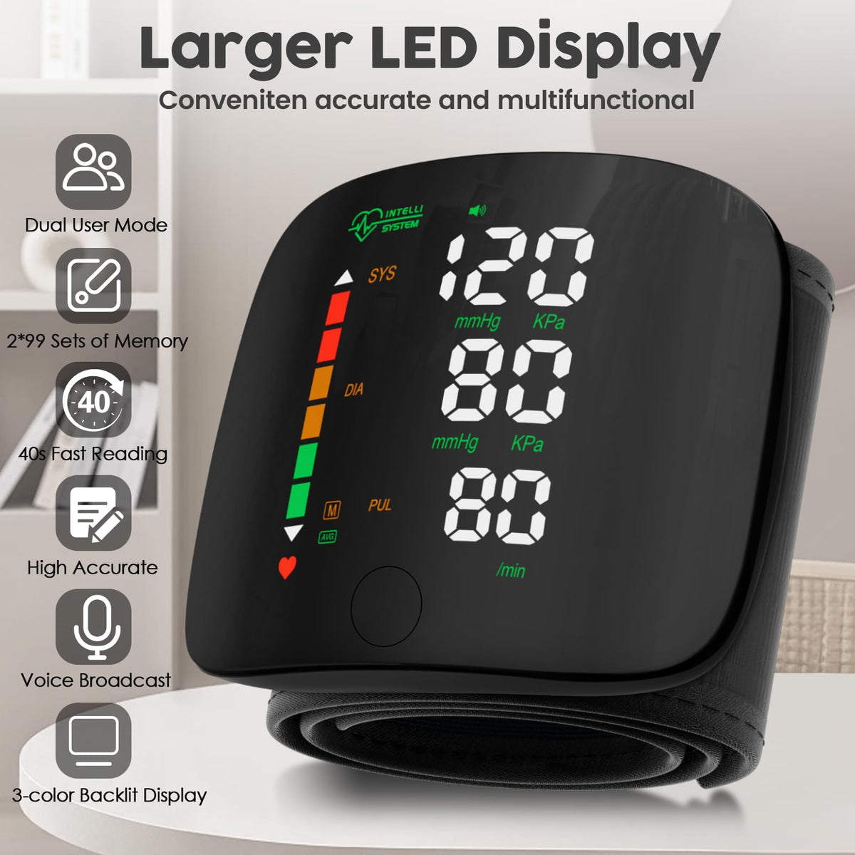 Wrist Blood Pressure Monitor Led Display Black Y55824