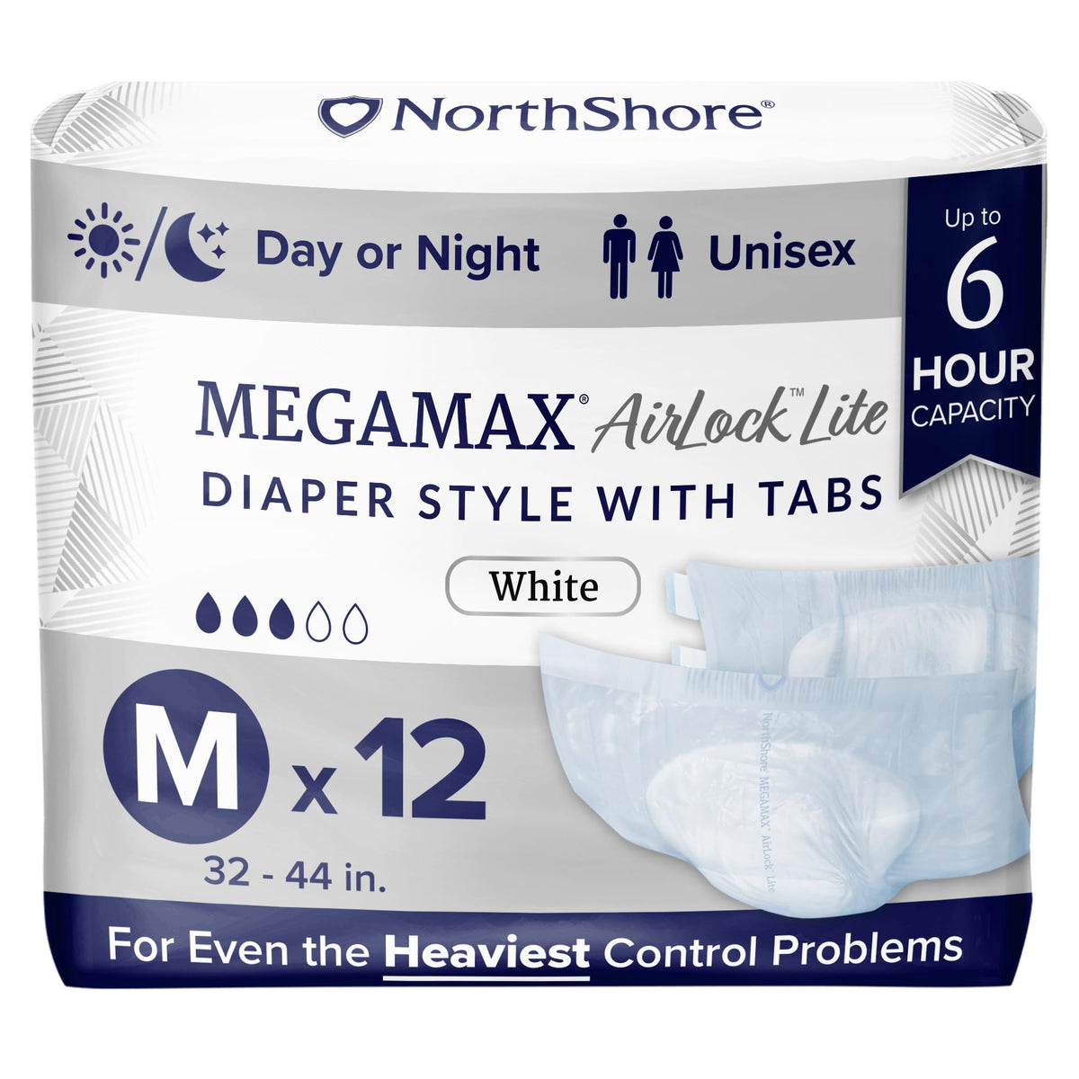 Adult Diapers with Tabs, Medium, 12 Count X835779