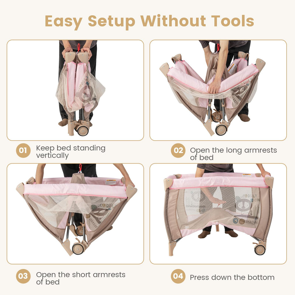 3 in 1 Pink Pack and Play with Bassinet K49758