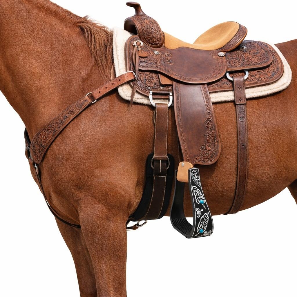 Black Aluminum Engraved Horse Saddle Stirrups J361755