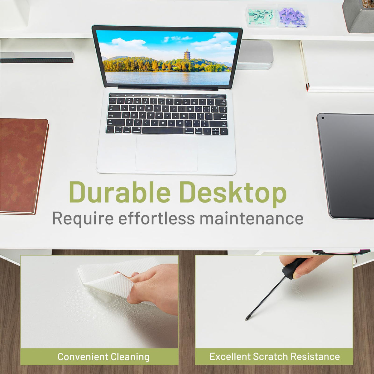 White Desk with Drawer and Keyboard Tray T927787