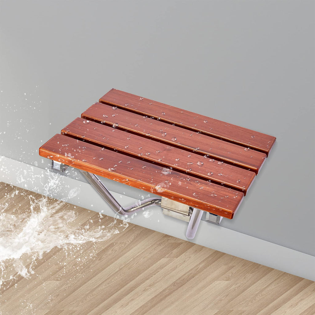 Teak Wood Wall Mounted Folding Shower Seat and Bench 350lb Capacity L147
