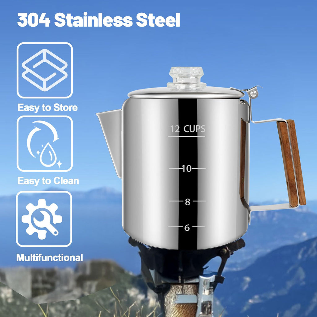 12 Cup Stainless Steel Stovetop Percolator Coffee Pot 2200ml D835