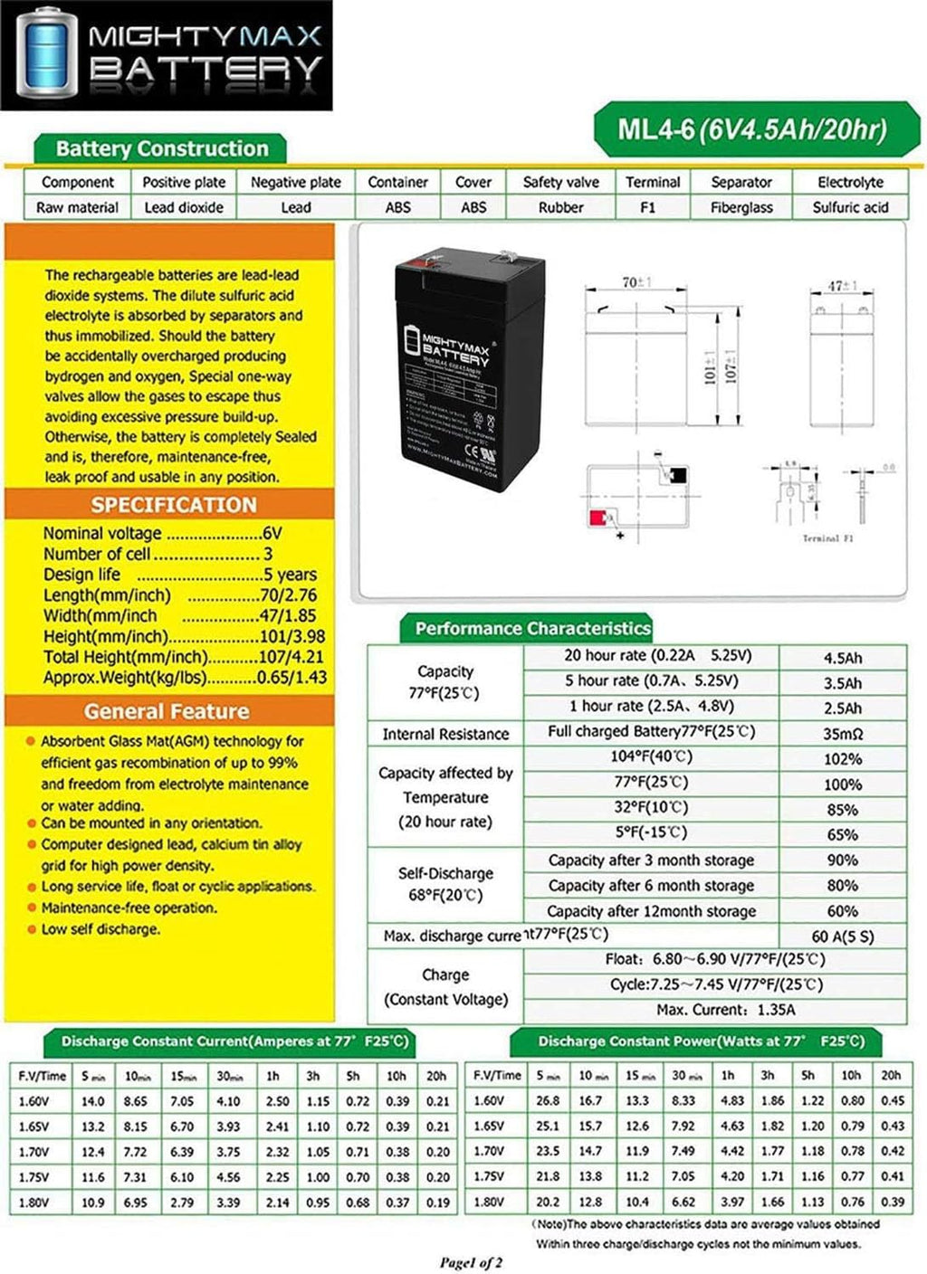 6V 4.5AH Replacement Battery 4 Pack S82741