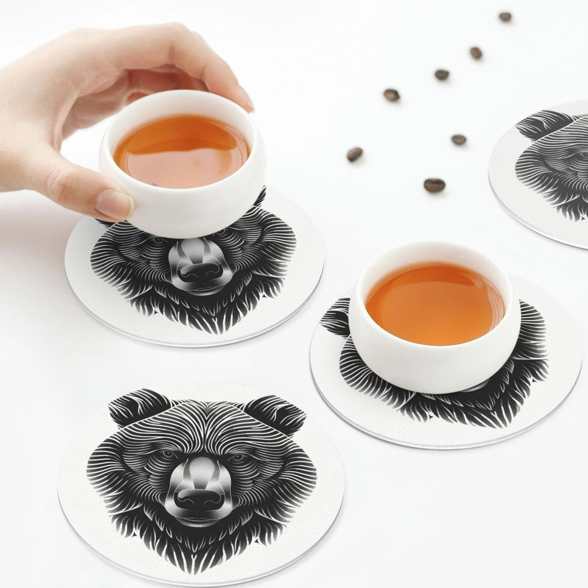 Black and White Bear Head Leather Coasters Set of 4 T40620