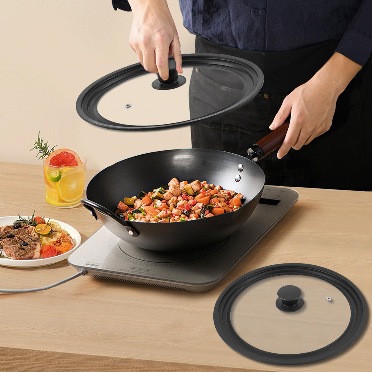 2 Pack Silicone Tempered Glass Universal Lid for Pots Pans and Skillets S779