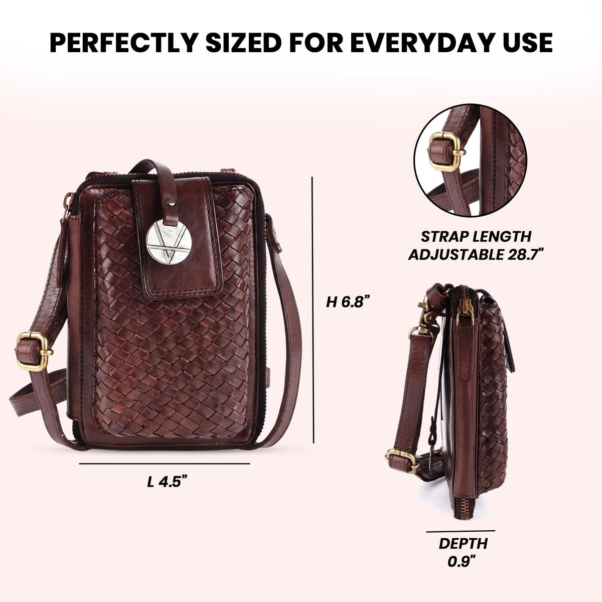 Genuine Leather Small Crossbody Bag with Adjustable Detachable Strap U9334