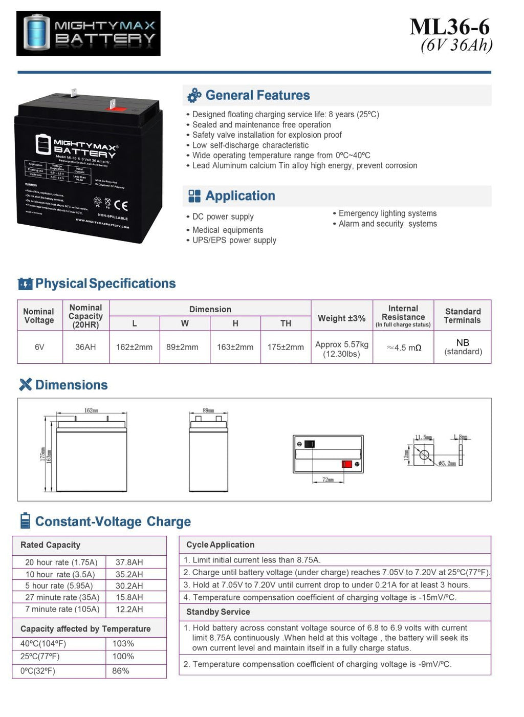 6V 36Ah AGM Battery 4 Pack Z531407