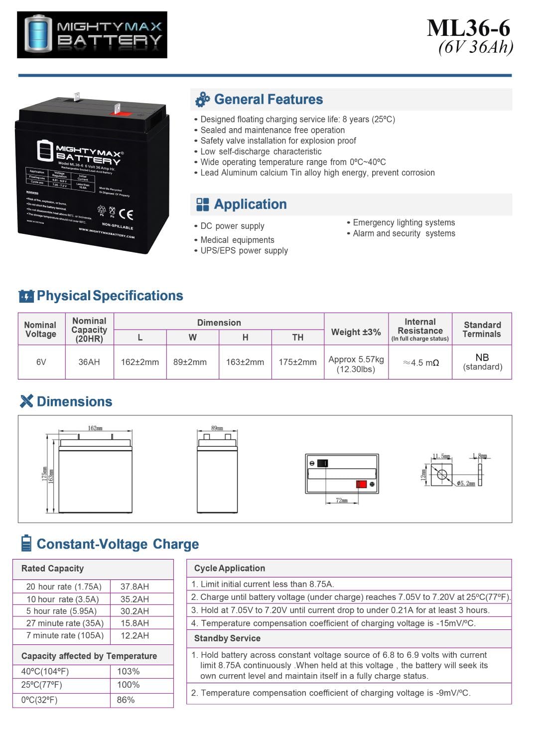 6V 36Ah AGM Battery 4 Pack Z531407