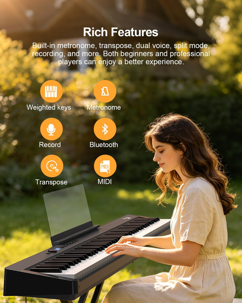 88 Key Weighted Folding Digital Piano with Gig Bag and Sustain Pedal F909964