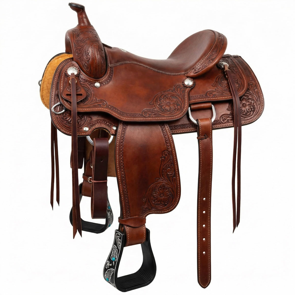 Black Aluminum Engraved Horse Saddle Stirrups J361755