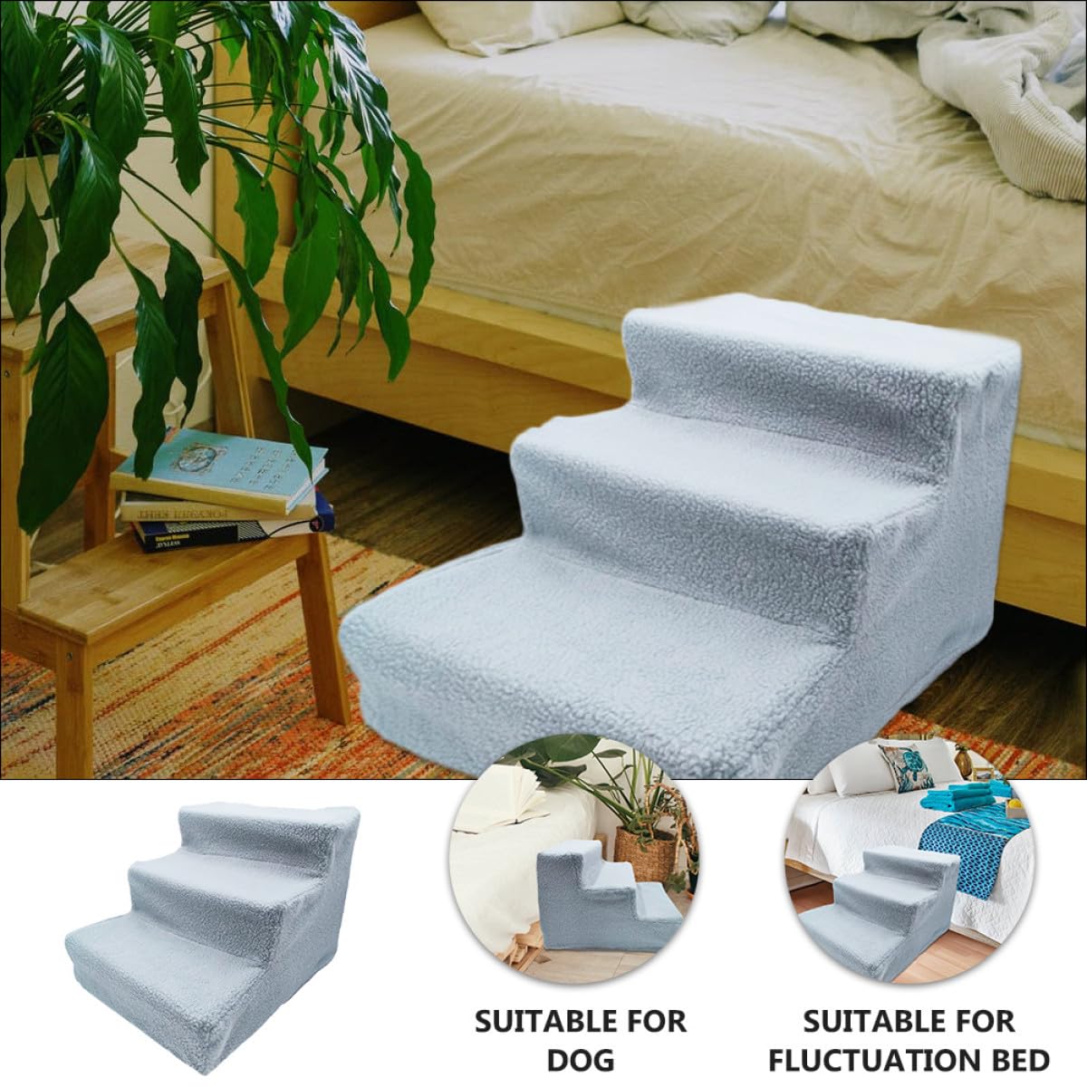 Gray Plush Non-Slip Pet Stairs B2867
