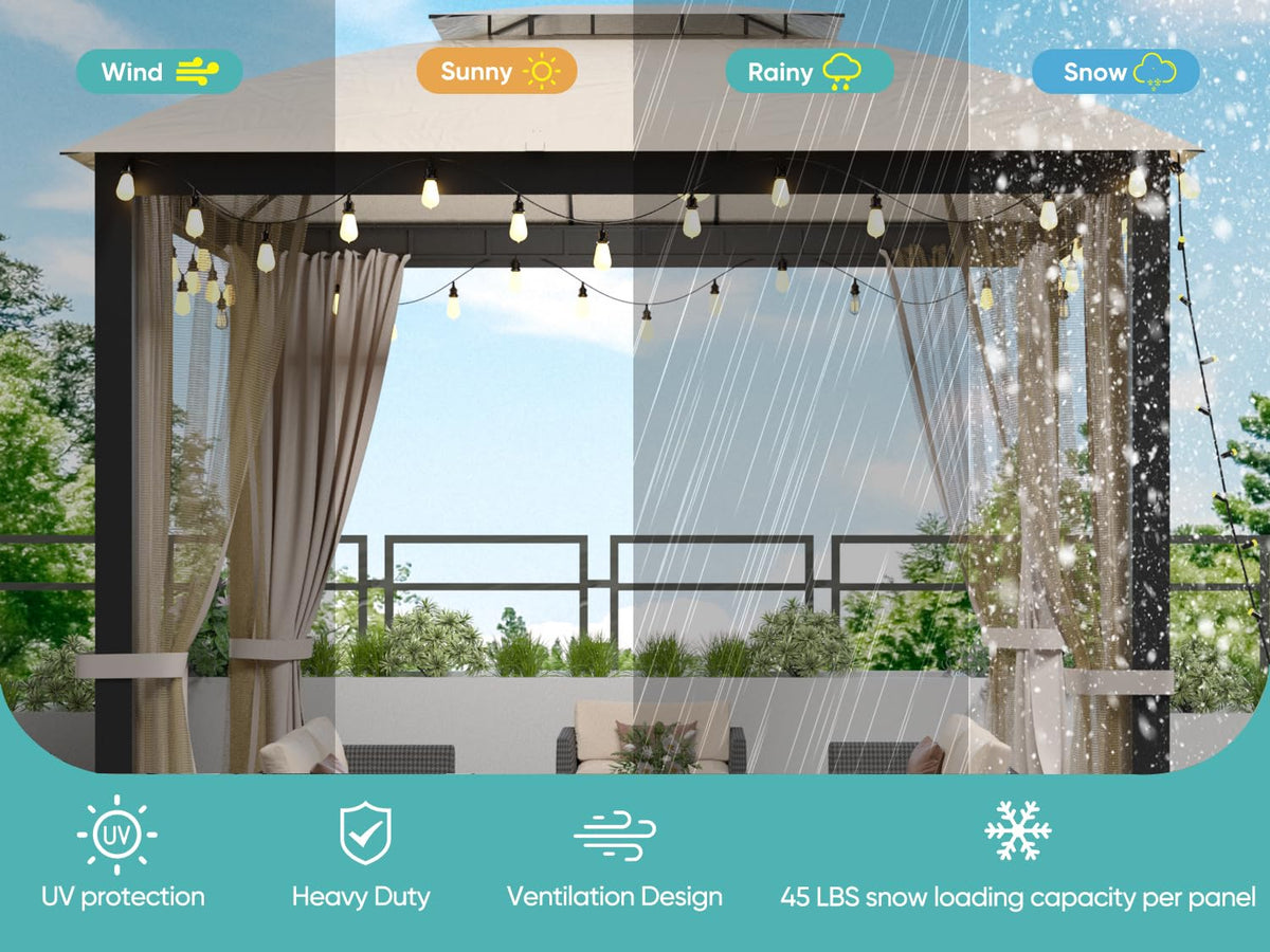 10x10 FT Soft Top Gazebo Canopy with Mosquito Netting & Privacy Curtains N52197