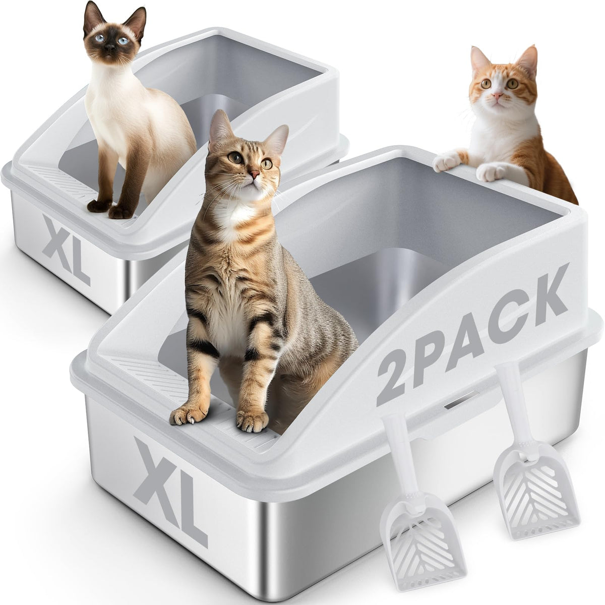 XL Enclosed High Sided Stainless Steel Cat Litter Box with Lid M8844