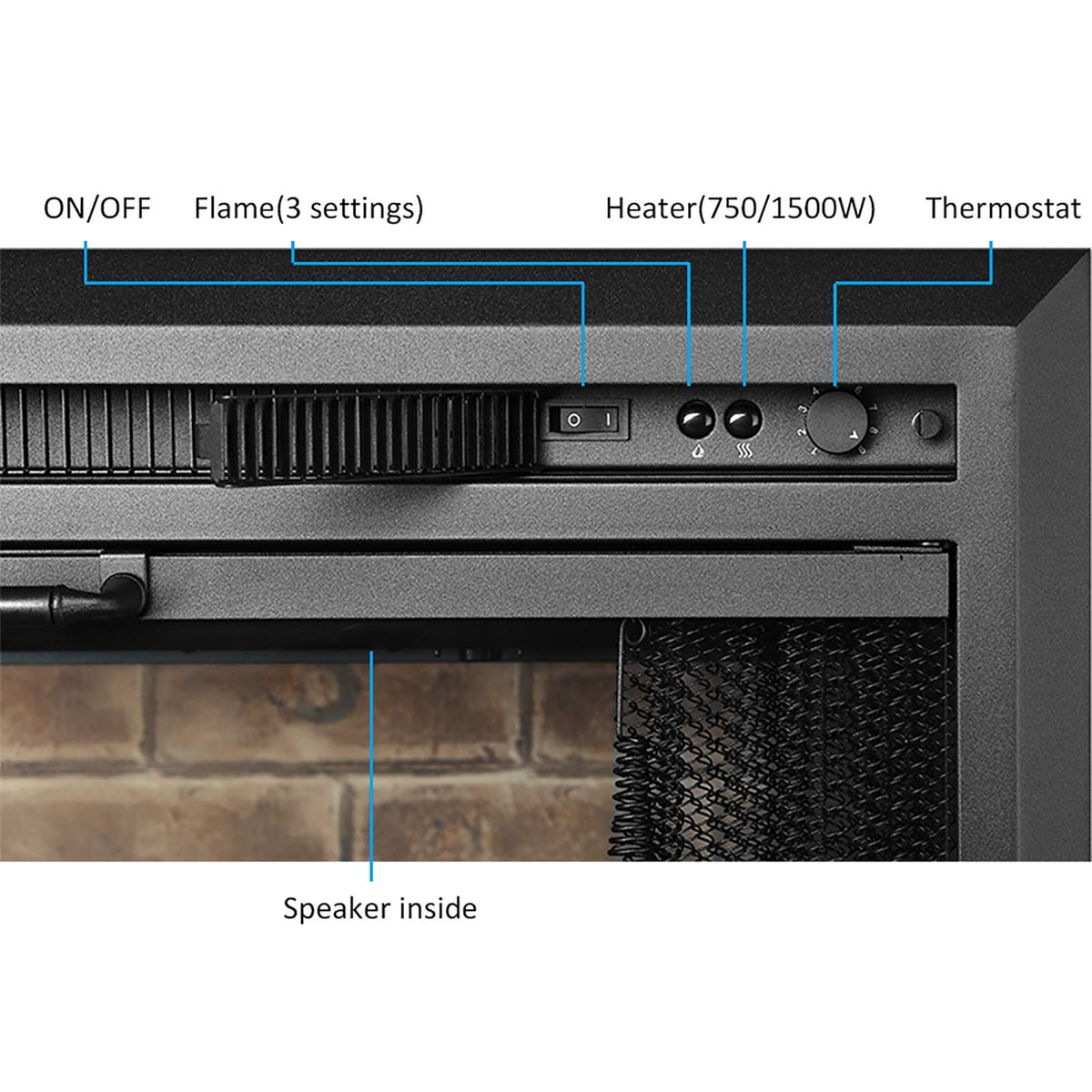 Black Electric Fireplace Insert with Glass Door and Mesh Screen, 750/1500W V969514