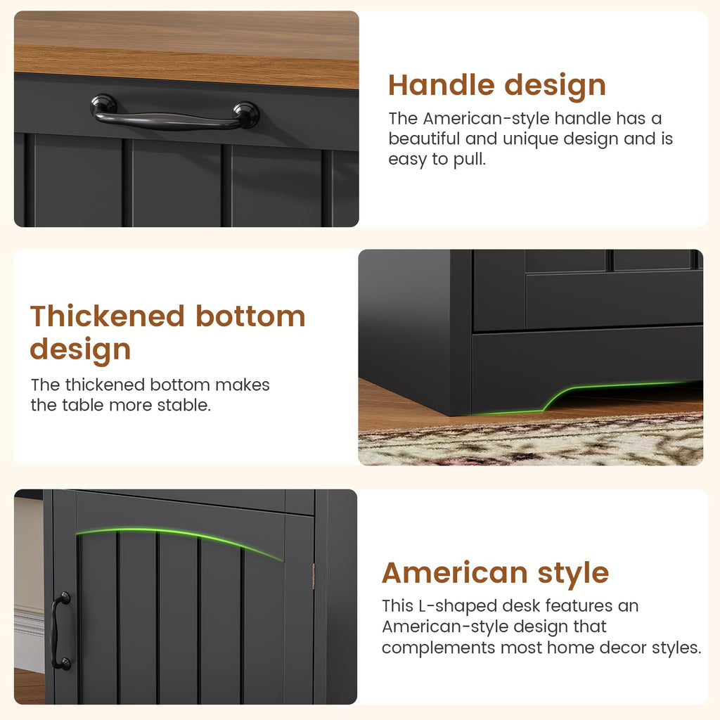 63" L Shaped Desk with Drawers and Storage Cabinet U535