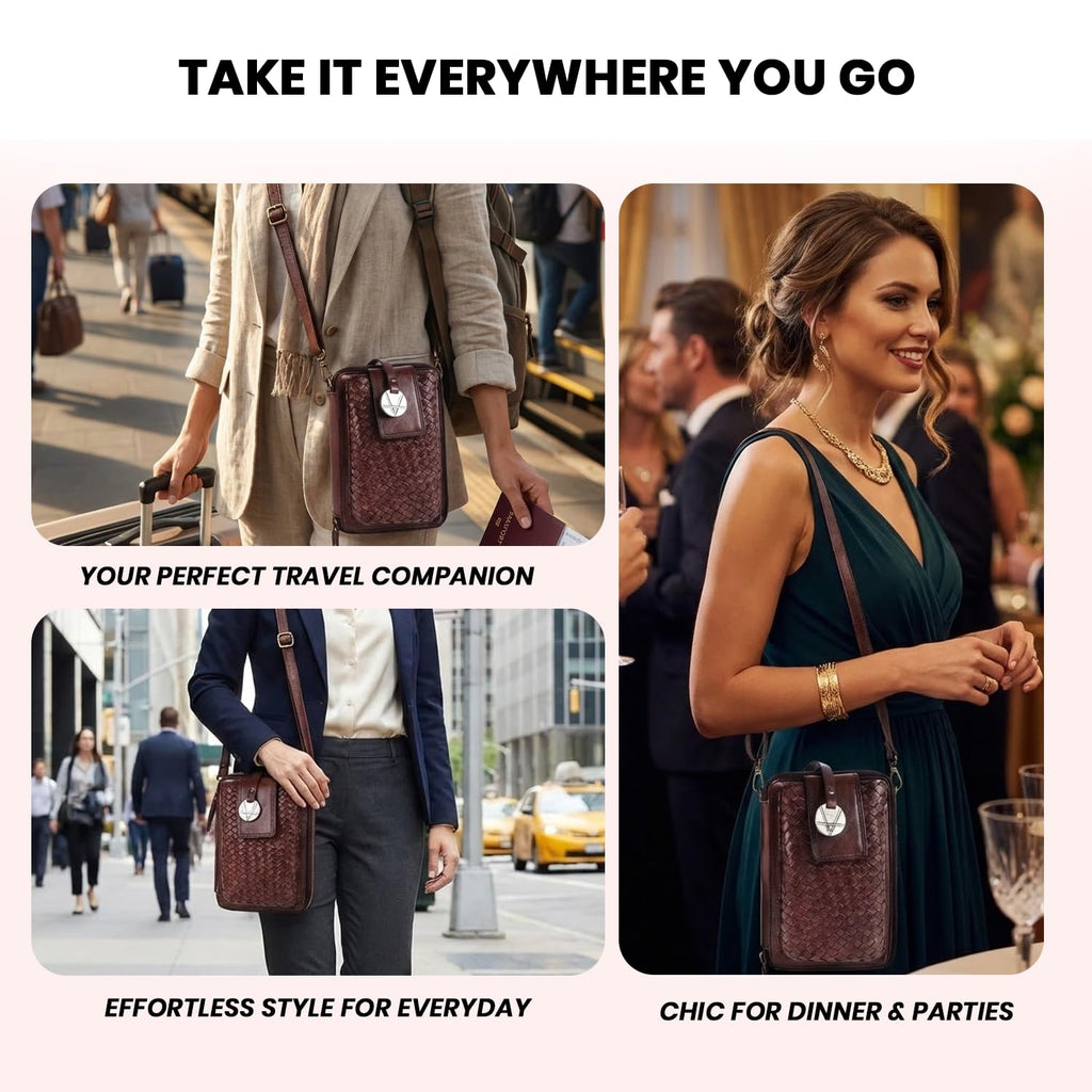 Genuine Leather Small Crossbody Bag with Adjustable Detachable Strap U9334