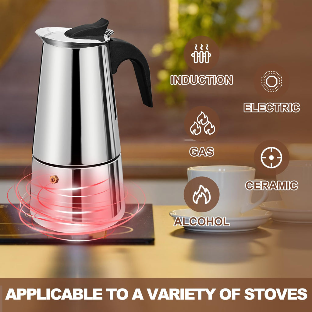 12 Cup Stainless Steel Stovetop Espresso Moka Pot 600ml F345579