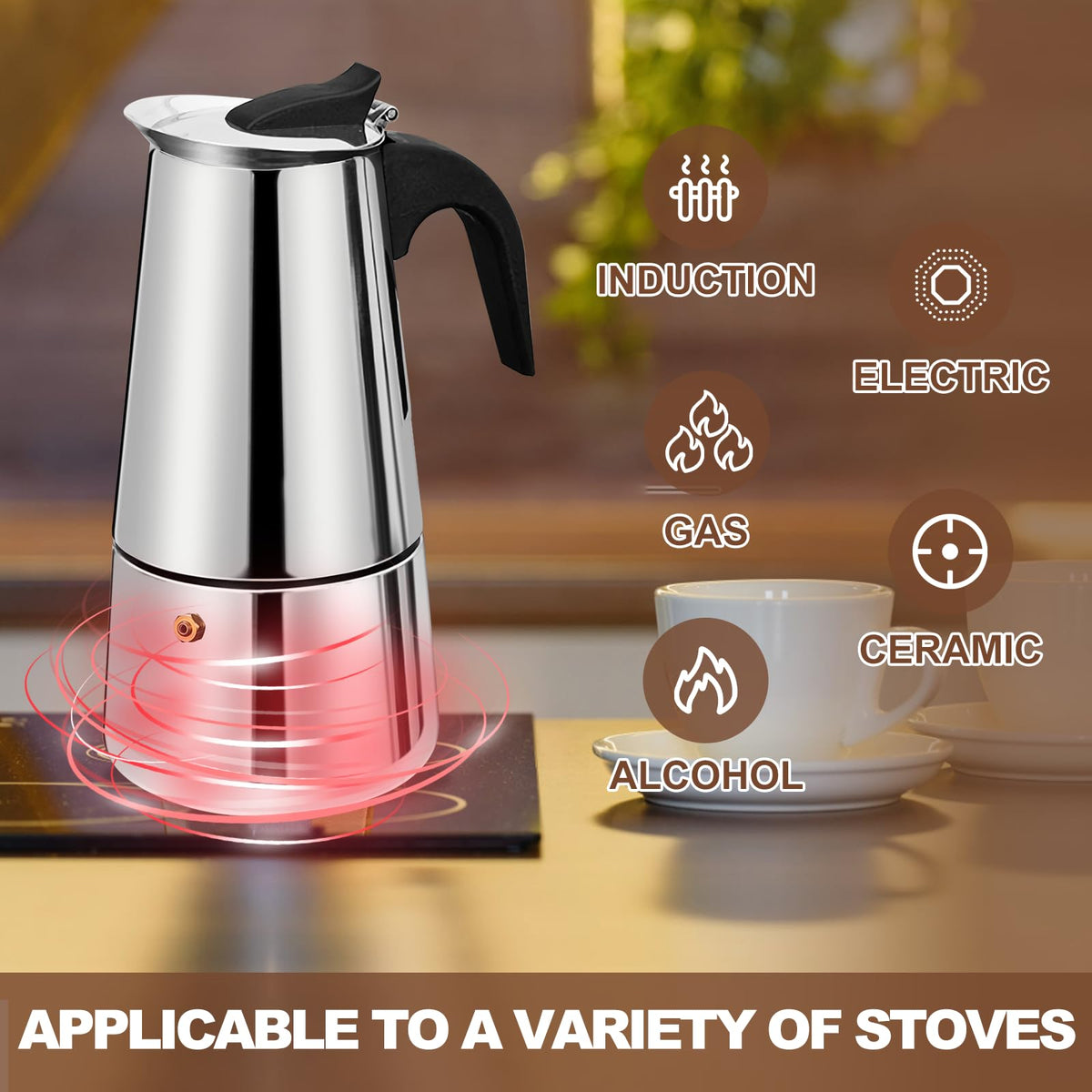 12 Cup Stainless Steel Stovetop Espresso Moka Pot 600ml F345579