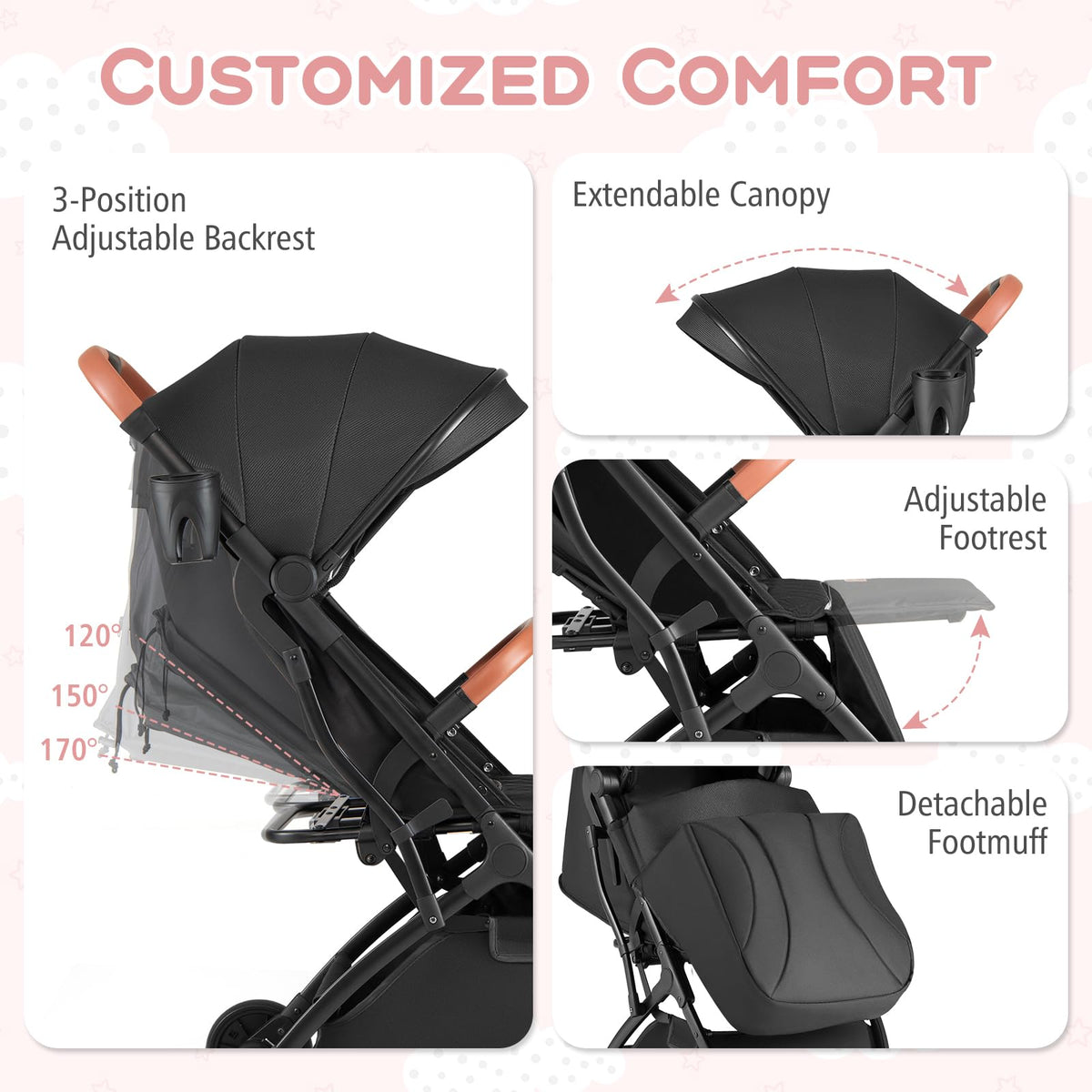 Lightweight Compact Stroller with One-Hand Fold and Canopy O78438