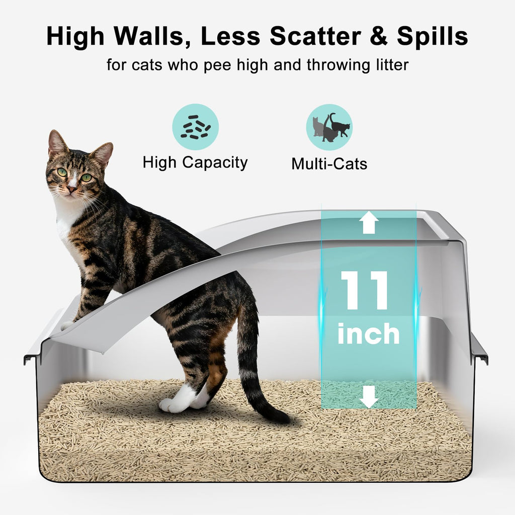 XL Enclosed High Sided Stainless Steel Cat Litter Box with Lid M8844