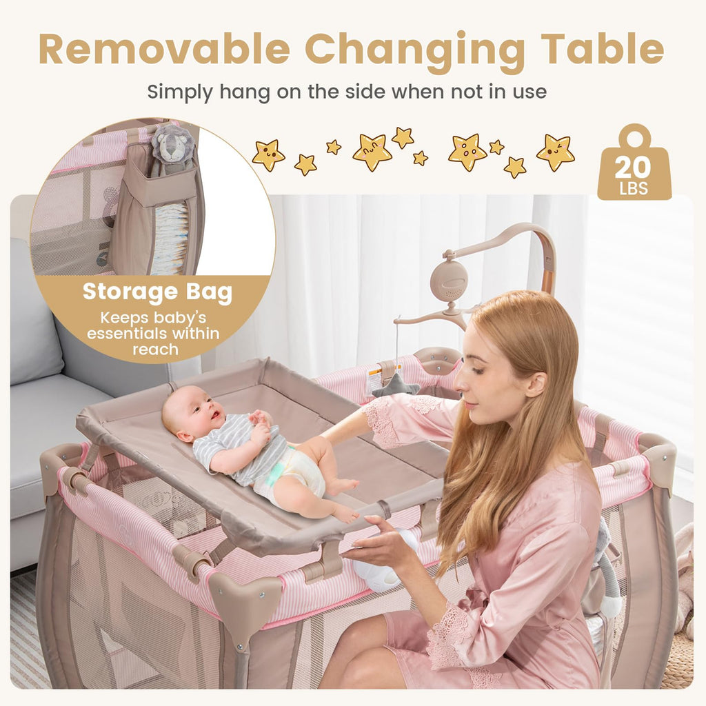 3 in 1 Pink Pack and Play with Bassinet K49758