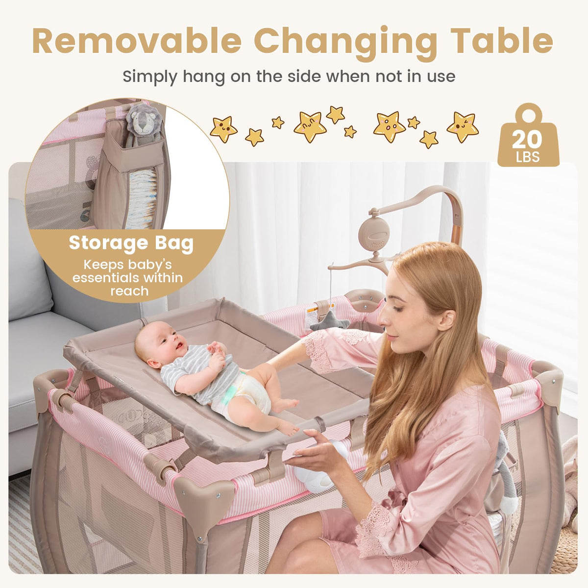 3 in 1 Pink Pack and Play with Bassinet K49758