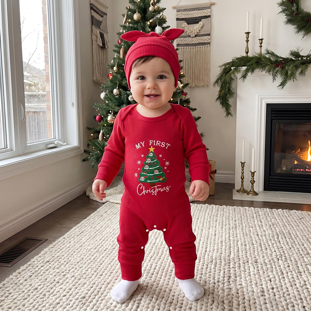 Christmas Baby Romper Jumpsuit Hat Set J444