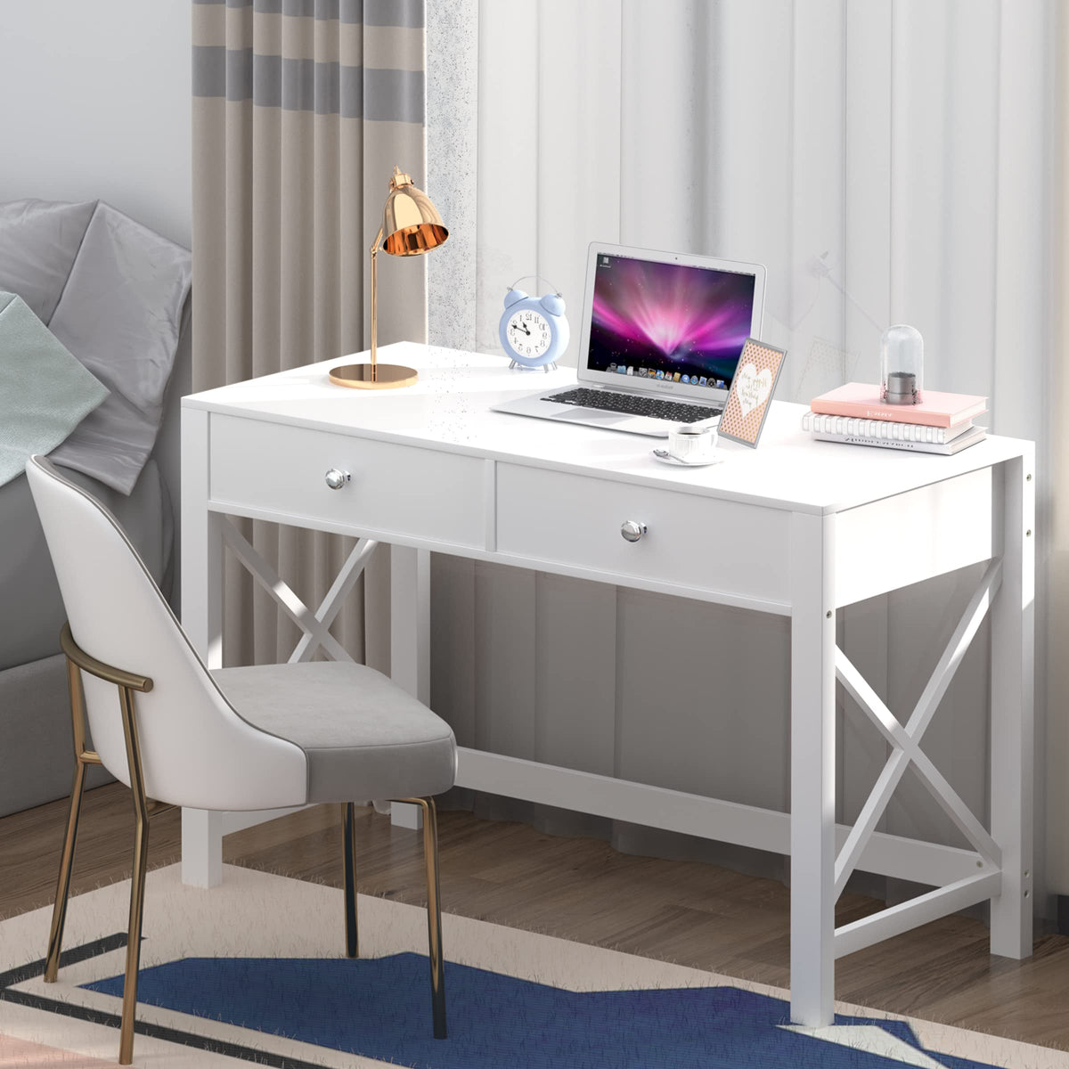 White Home Office Desk with Drawers K368911
