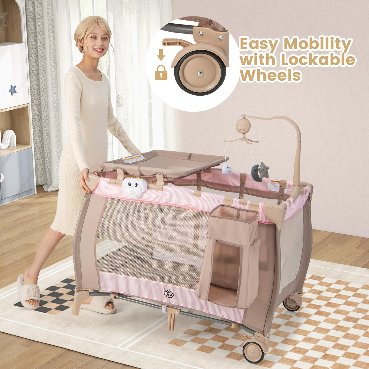 3 in 1 Pink Pack and Play with Bassinet K49758