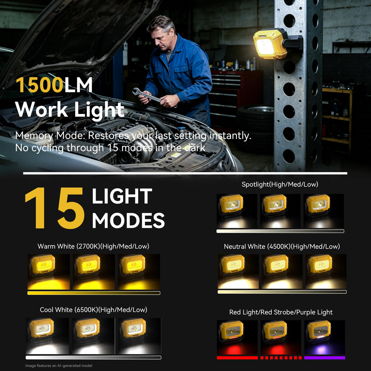 2 Pack 1500LM COB LED Work Light M118084
