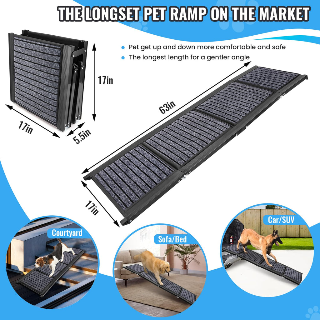 Folding Dog Ramp for Cars, 63"x17" Non-Slip Portable Pet Ramp N570