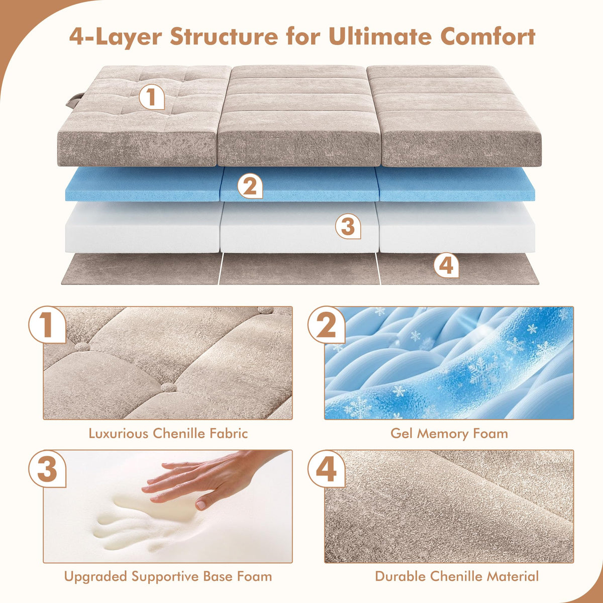 Foldable Twin 4 Inch Memory Foam Mattress E57129