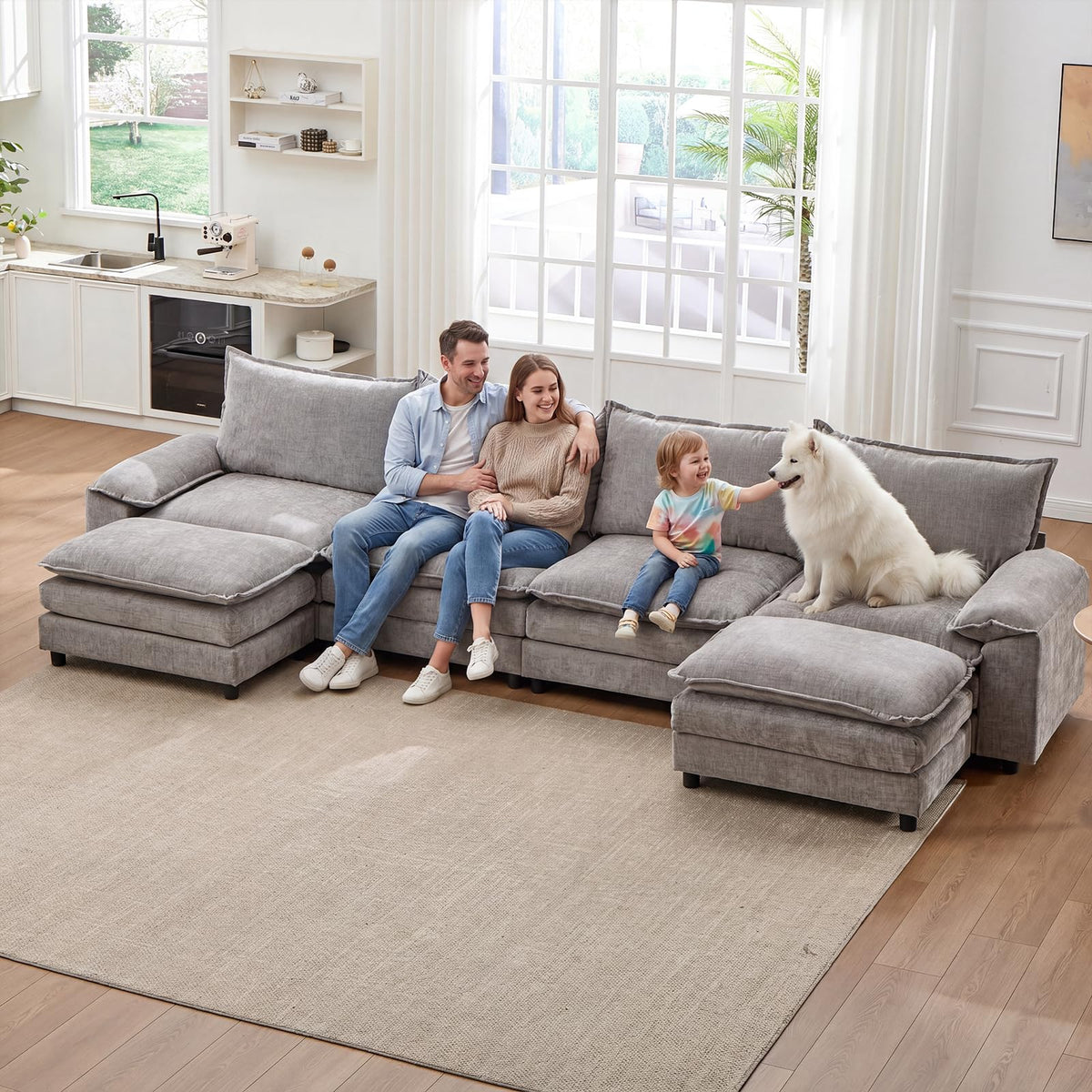 Light Gray Chenille 2 Seater Sofa with Pillows S4405