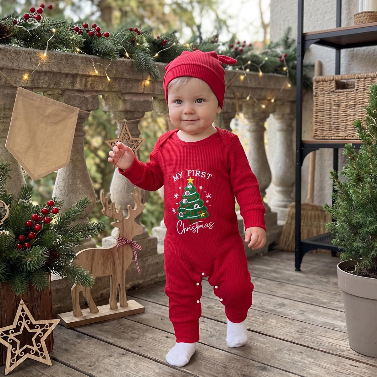 Christmas Baby Romper Jumpsuit Hat Set J444