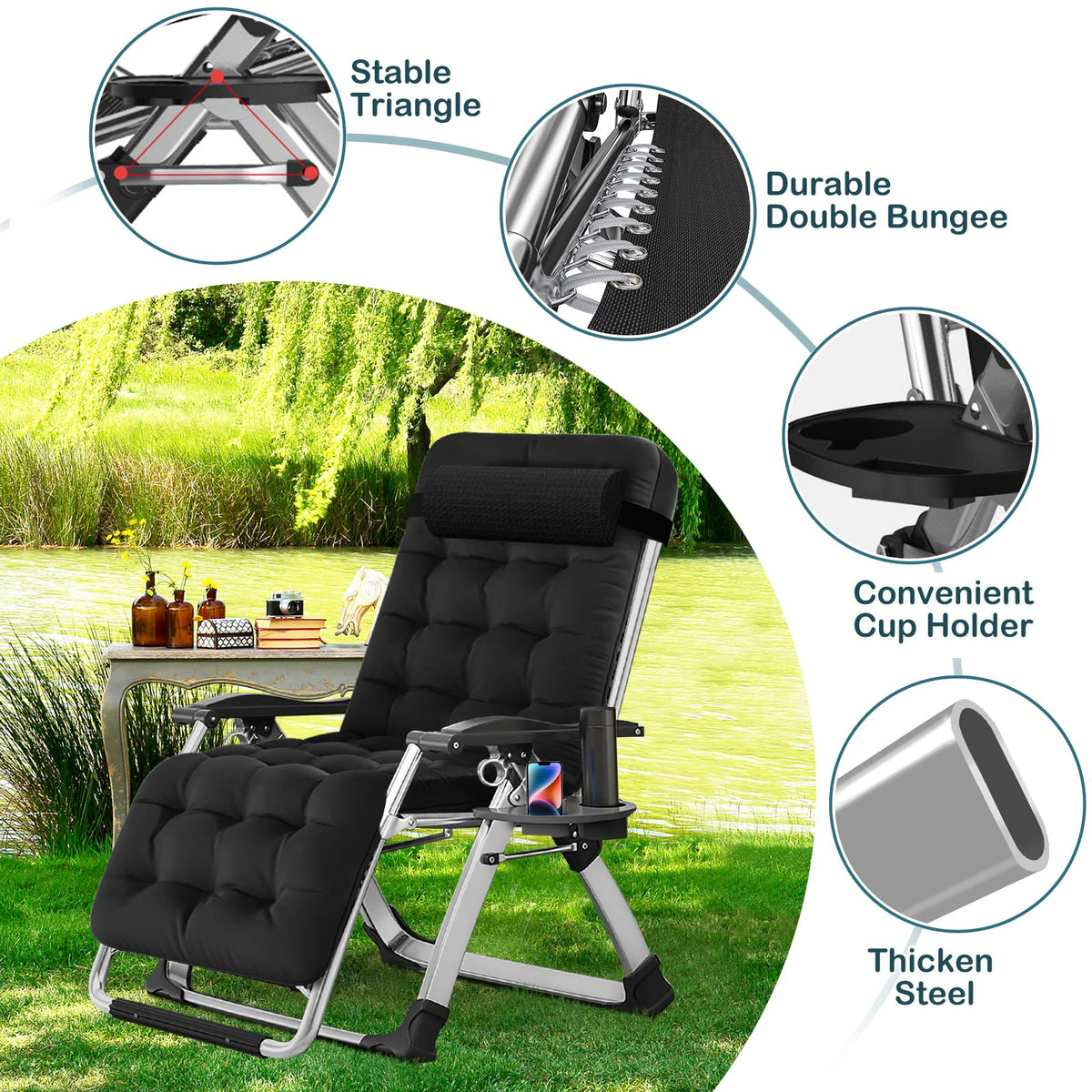 Zero Gravity Folding Outdoor Lounge Chair with Cup Holder B458796