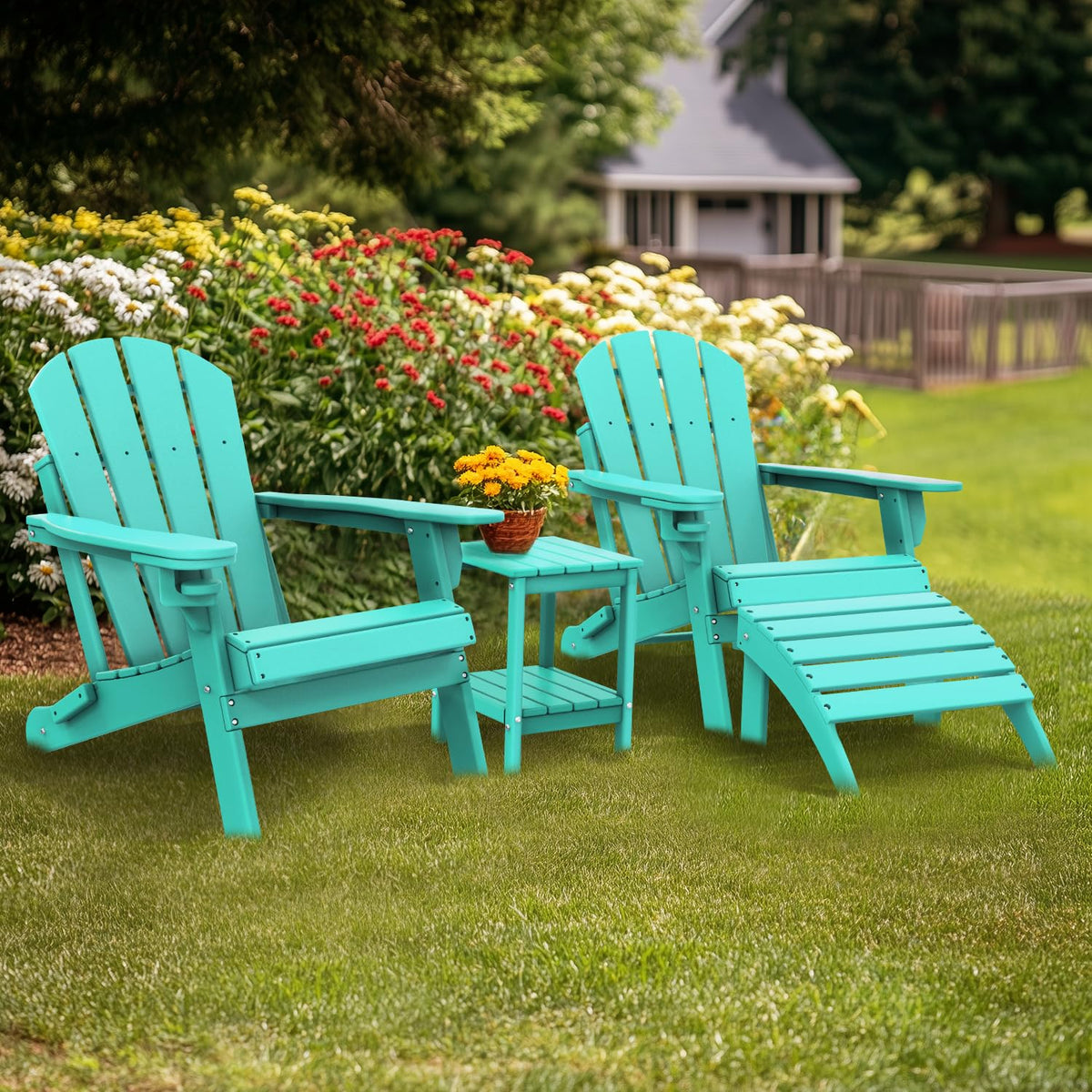 Aqua HDPE Plastic 2-Shelf Outdoor Side Table C69942